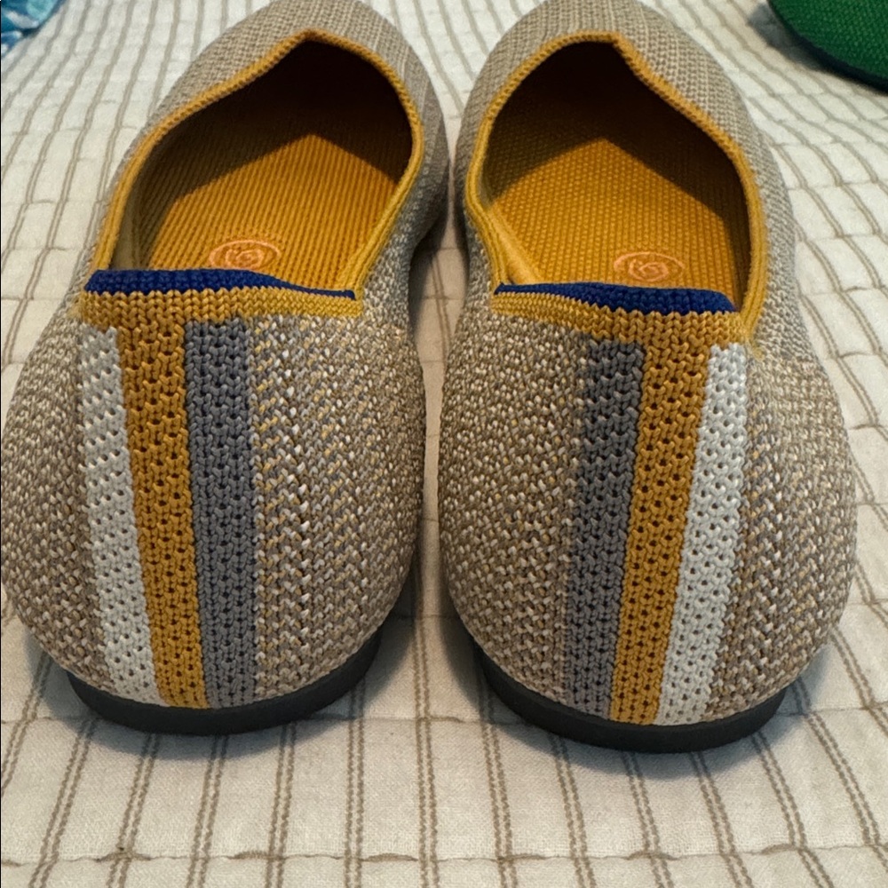 Rothy’s Women’s Sz 5.5 Gray Mustard White Herringbone Design Slip On Flats Round - Picture 6 of 13